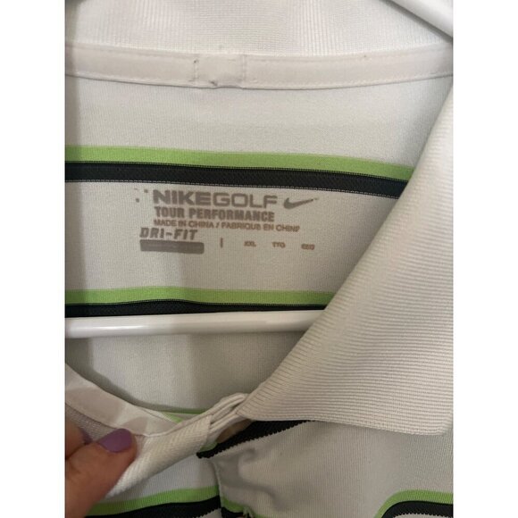 Nike Golf Tour / DisneyWorld  Performance Polo Shirt XXL White Green Striped - Picture 6 of 10